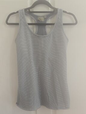 Athleta Gray & White Striped Racerback Tank